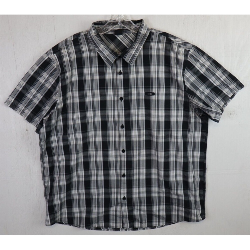 Mens Oakley Short Sleeve Button Front Shirt Size XXL Gray Plaid Lightweight